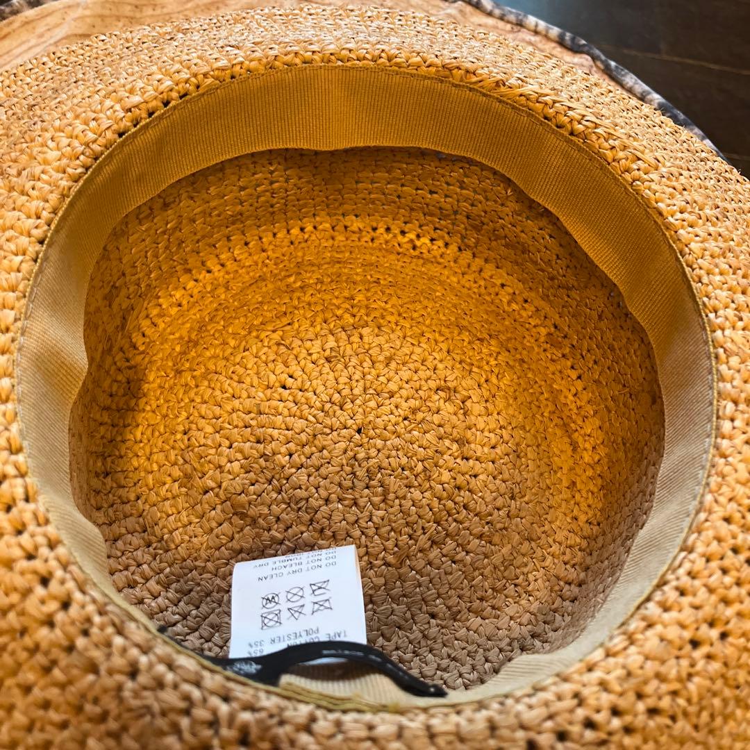 メゾンドソイル ラフィア帽子 ダークブルーリボン付き