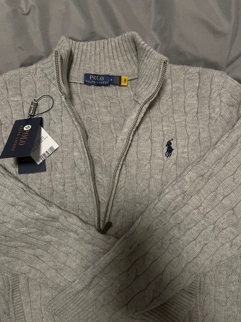 POLO Ralph Lauren グレー ケーブル ジップアップニット M