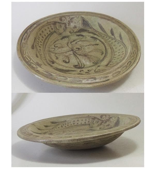 宋故録 スコータイ 鉄絵魚文皿 直径約27cm ソコタイ スンコロク