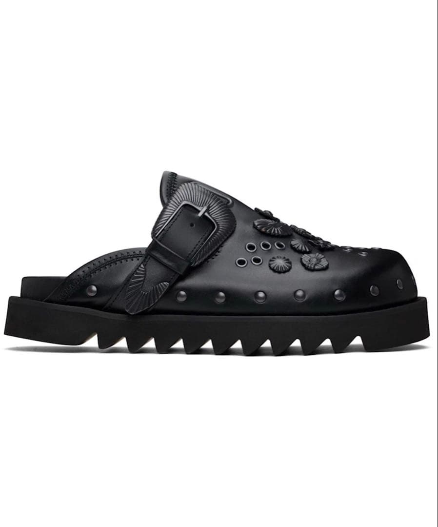 Toga Virilisブラックレザー　サボ・クロッグサンダル