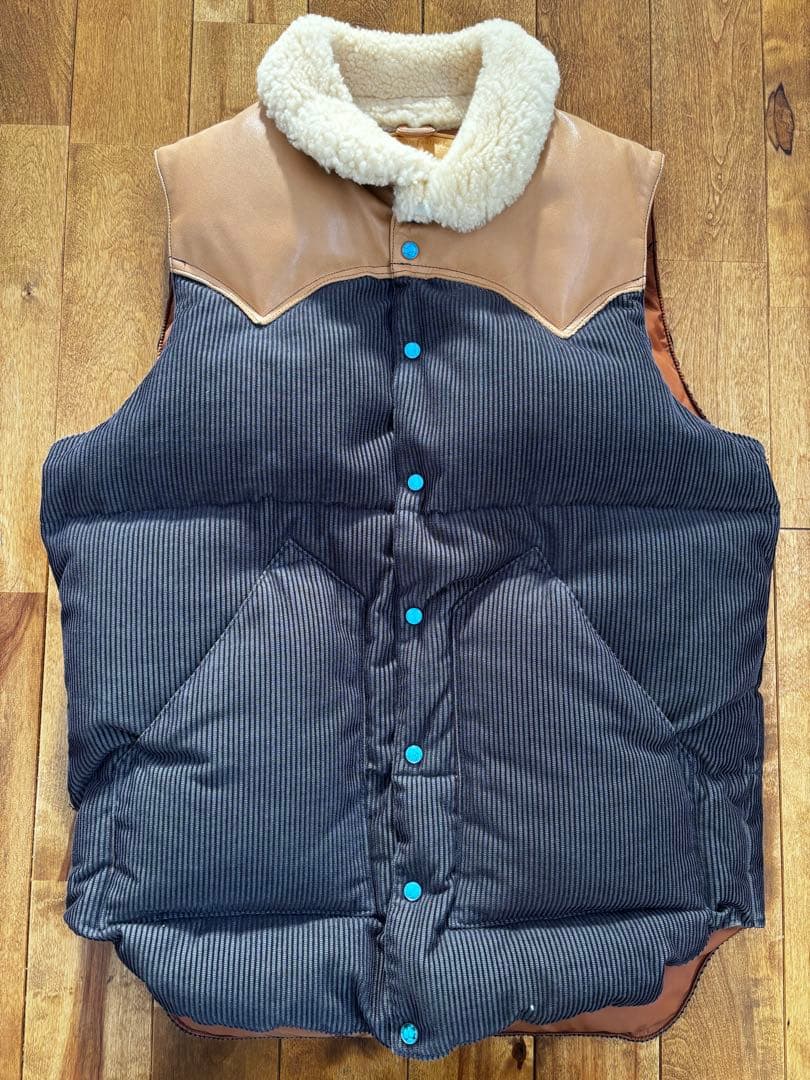 Ron Herman別注ロッキーマウンテンMダウンベスト/レザー×シープ襟38