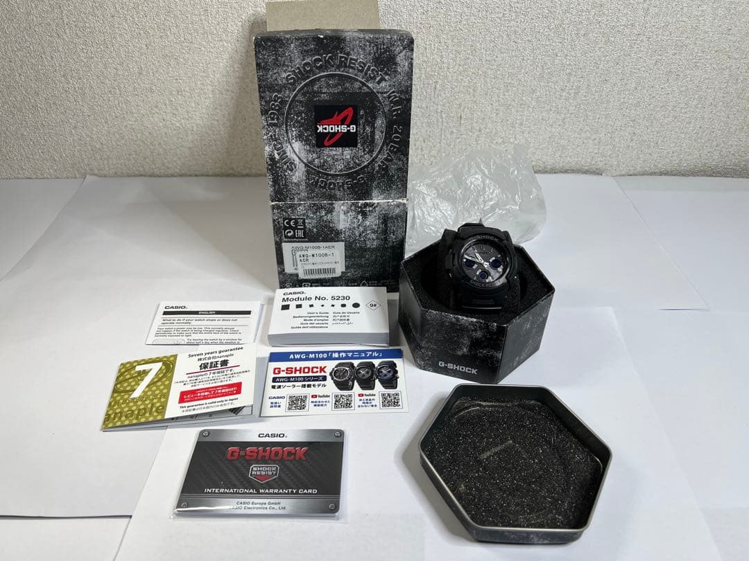 【箱付美品】CASIO G-SHOCK AWG-M100B-1ACR ソーラー