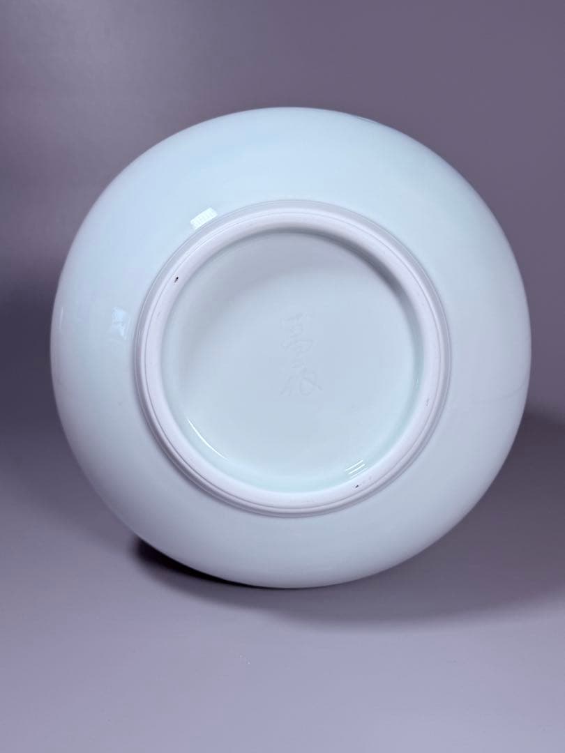 人間国宝　井上萬二作　青白磁彫文面取　大作　36㎝　販売価格120万円　本物保証