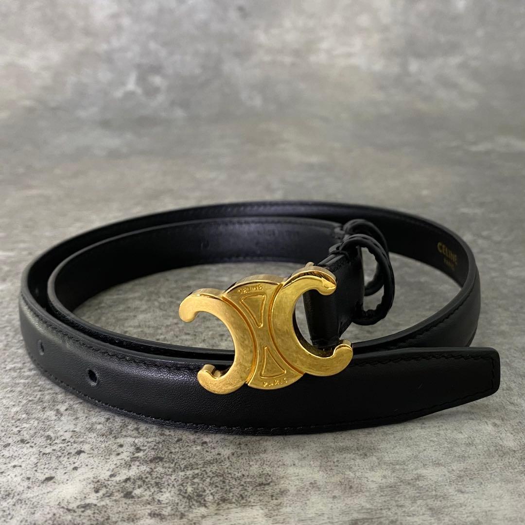 セリーヌ レザー トリオンフ ゴールド バックル ナロー ベルト
