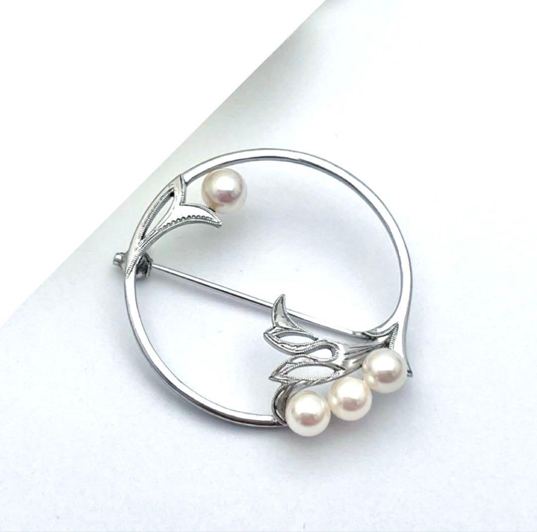MIKIMOTO サークル　ブローチ　アコヤパール　silver