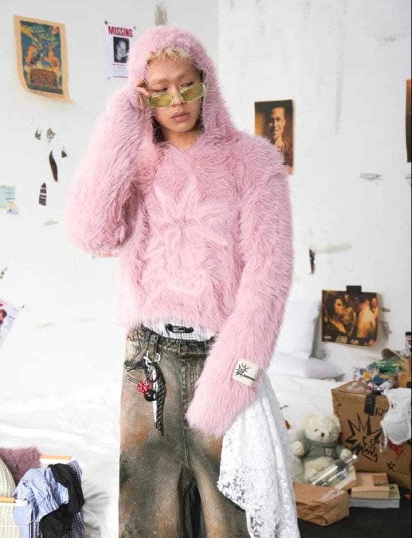 Worn-Out Shaggy Grunge Hoodie モヘア　フーディ