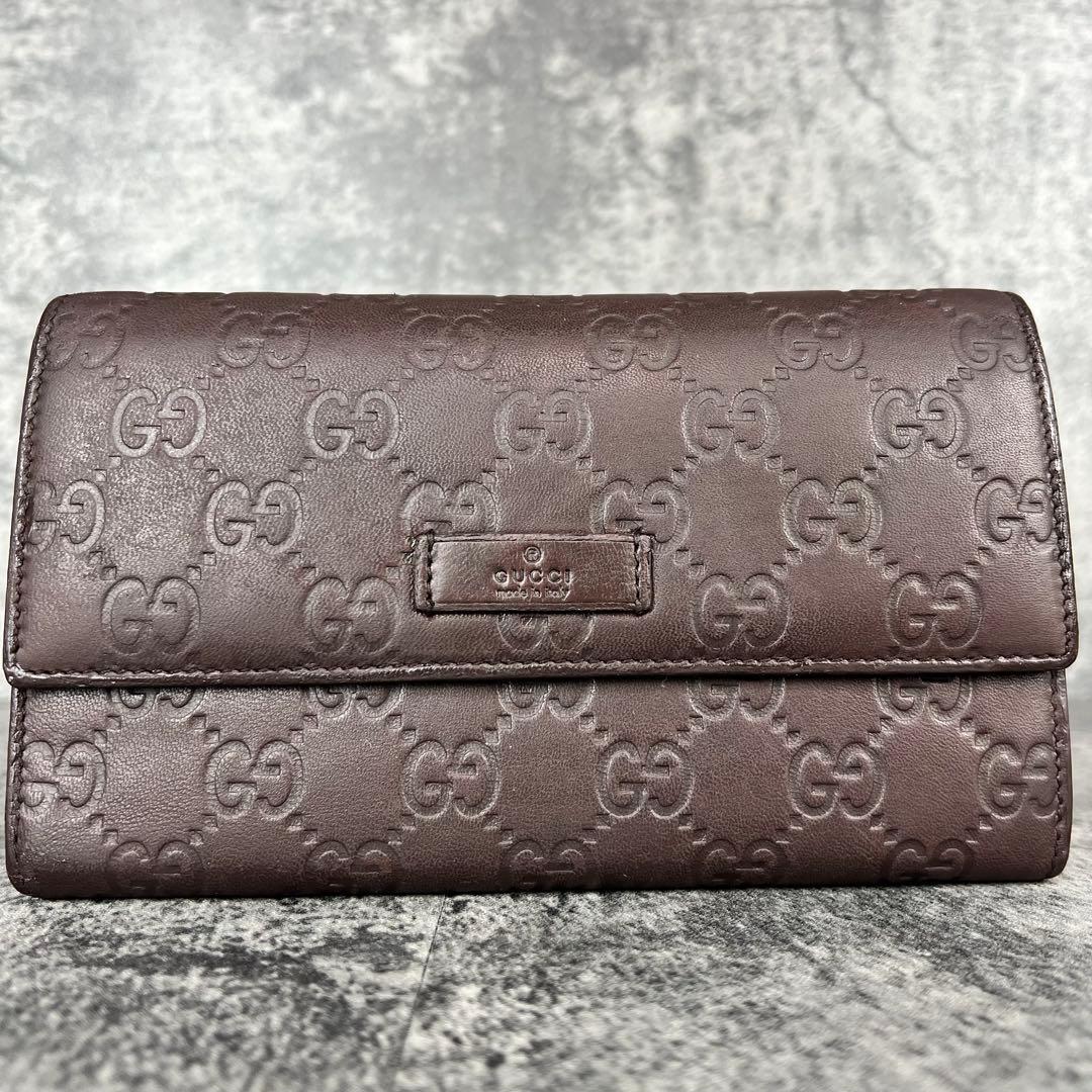 GUCCI GG シマ レザー 長財布 ダークブラウン