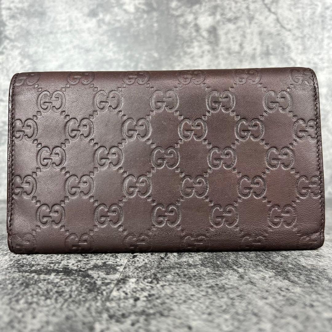GUCCI GG シマ レザー 長財布 ダークブラウン