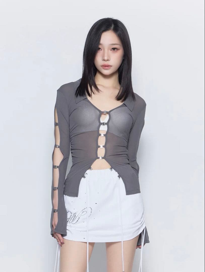 THEREDTHREAD レッドスレッド sheer hook tops グレー