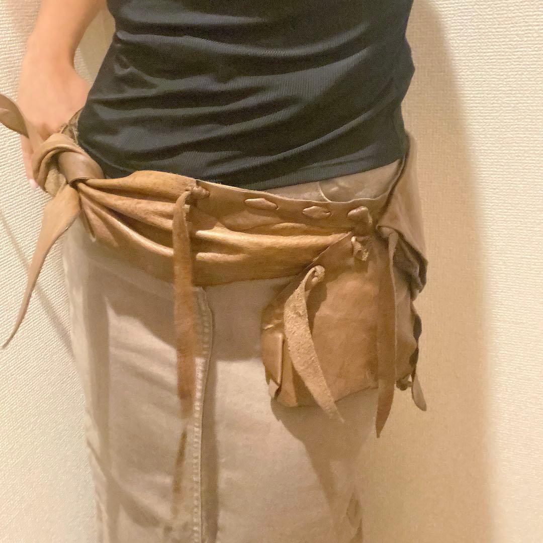 本革 レザー ブラウン ウエストポーチ ヒップバッグ ボヘミアン ギャル 海外