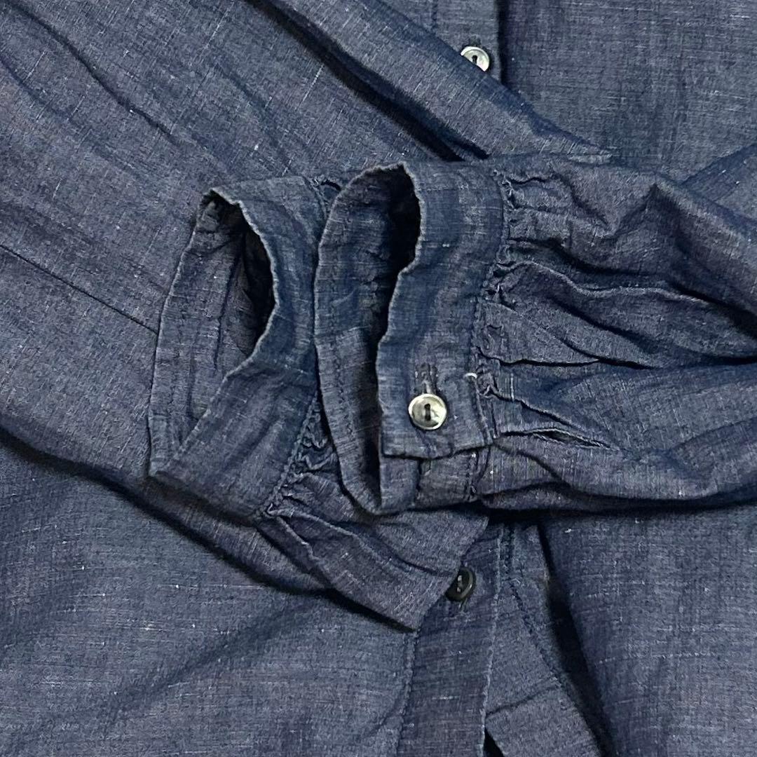 ネストローブ　コットンリネンダンガリーフリルシャツ