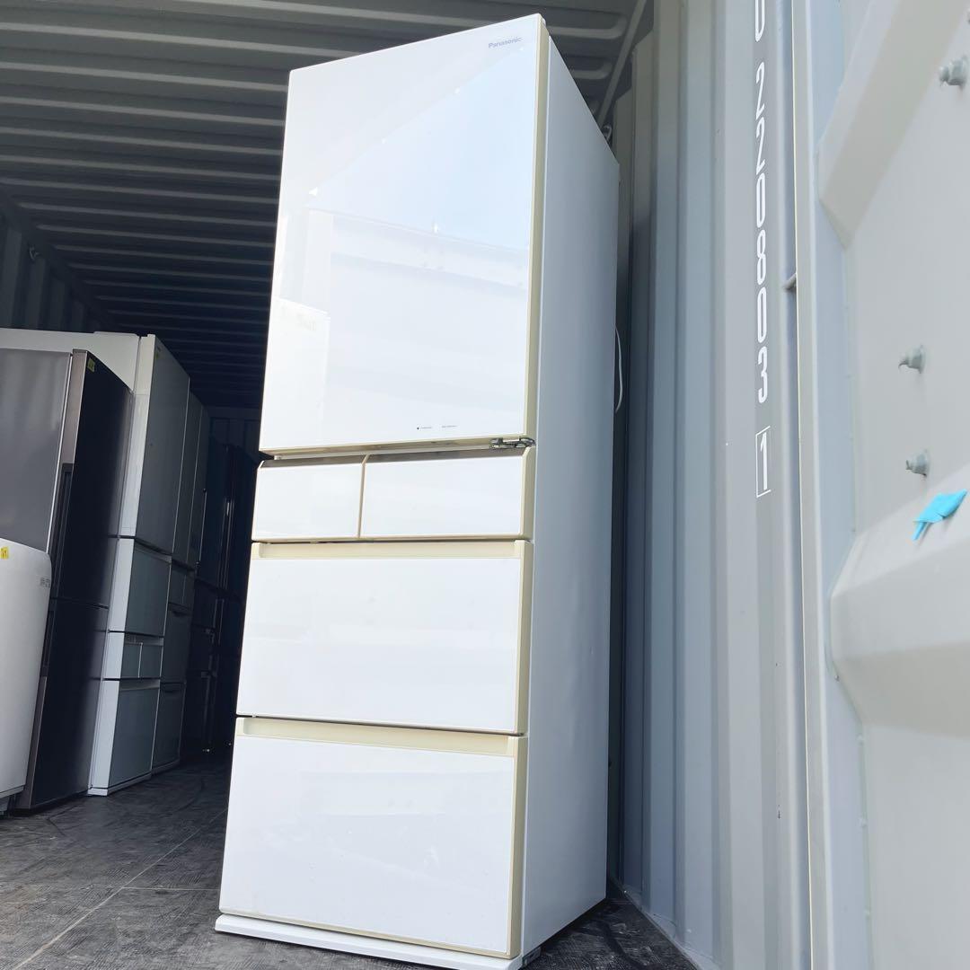 72取付無料！パナソニックパーシャル搭載ガラスドアおしゃれホワイト5ドア冷蔵庫