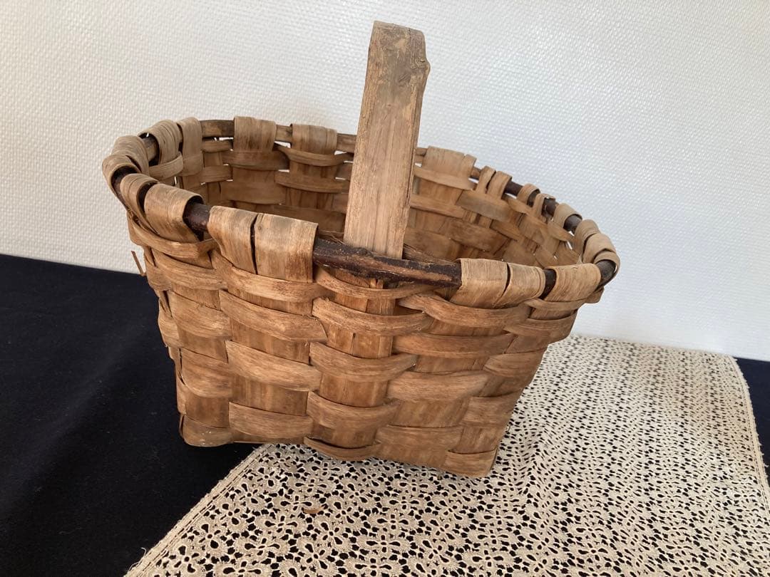 フランスアンティーク栗の皮バスケット 大きめかご