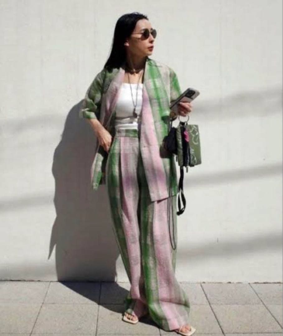 美品Ameri CHECK EMBROIDERY STRAIGHT PANTS