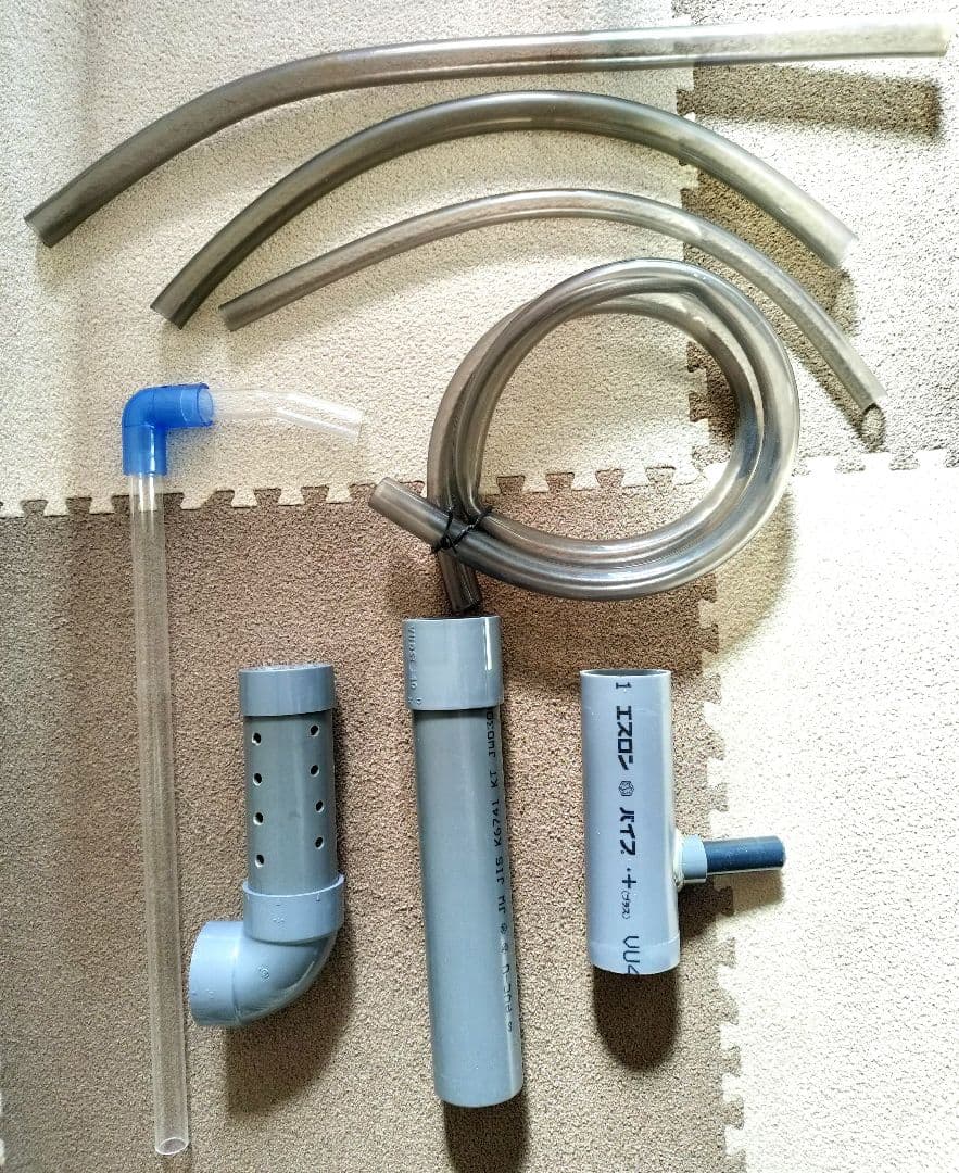 オーバーフロー曲げガラス水槽 濾過槽　セット　排水管付き