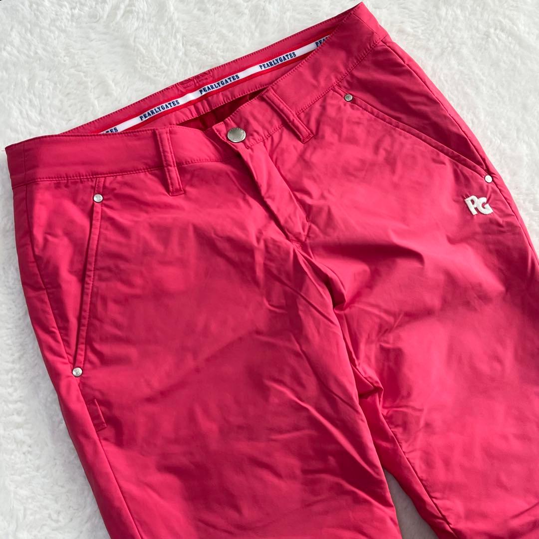 美品 パーリーゲイツ ゴルフ 中綿パンツ 蓄熱 暖パン ロゴ刺繍 ピンク 1