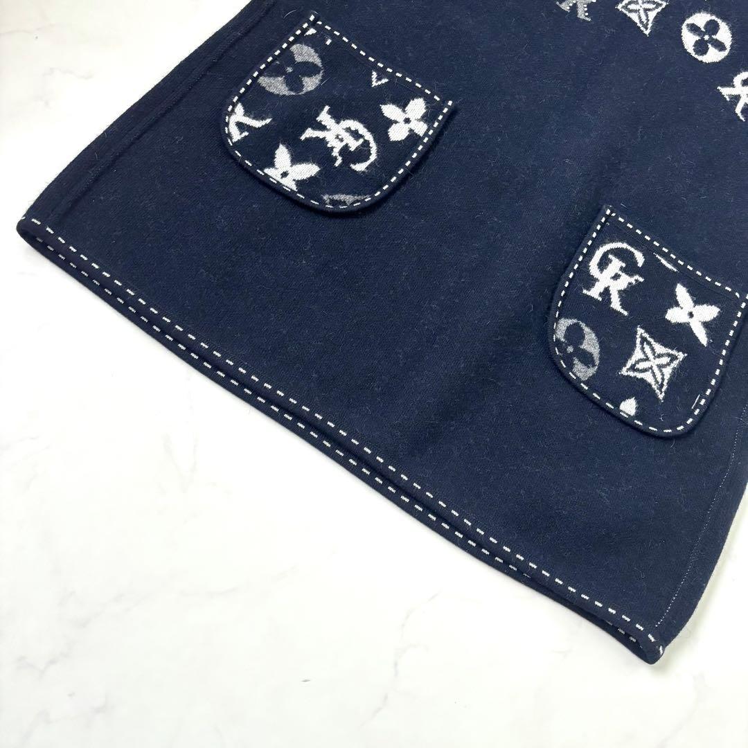 【大きいサイズ カシミヤ混】伊太利屋 モノグラム チュニック ラインストーン 紺