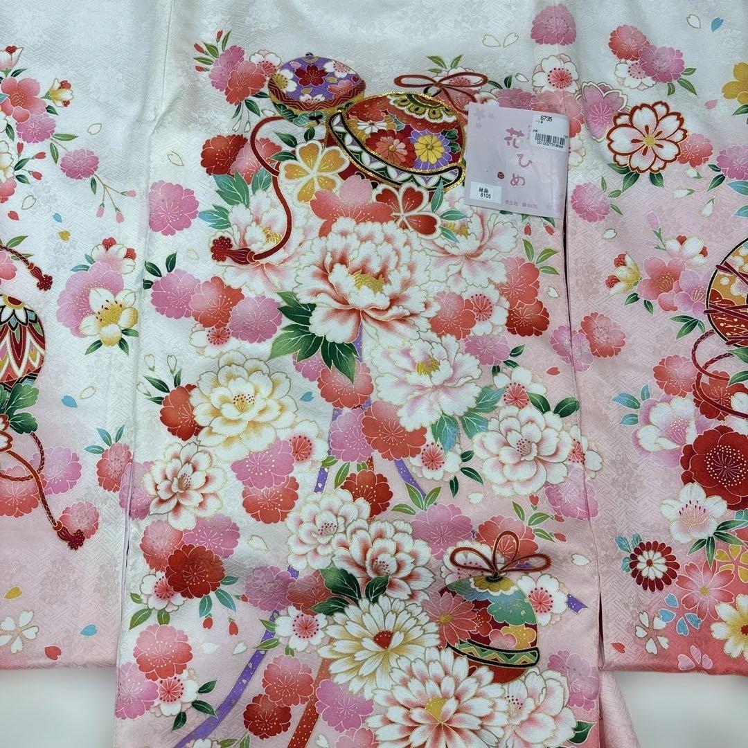 新品正絹産着（お祝着）最高級京友禅伝統多色染、刺繍、本金入り古典四季花鈴に古典文