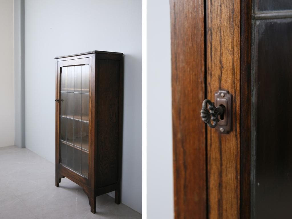 英国アンティーク木製ブックケースキャビネット/本棚/食器棚/飾り棚(91-37)