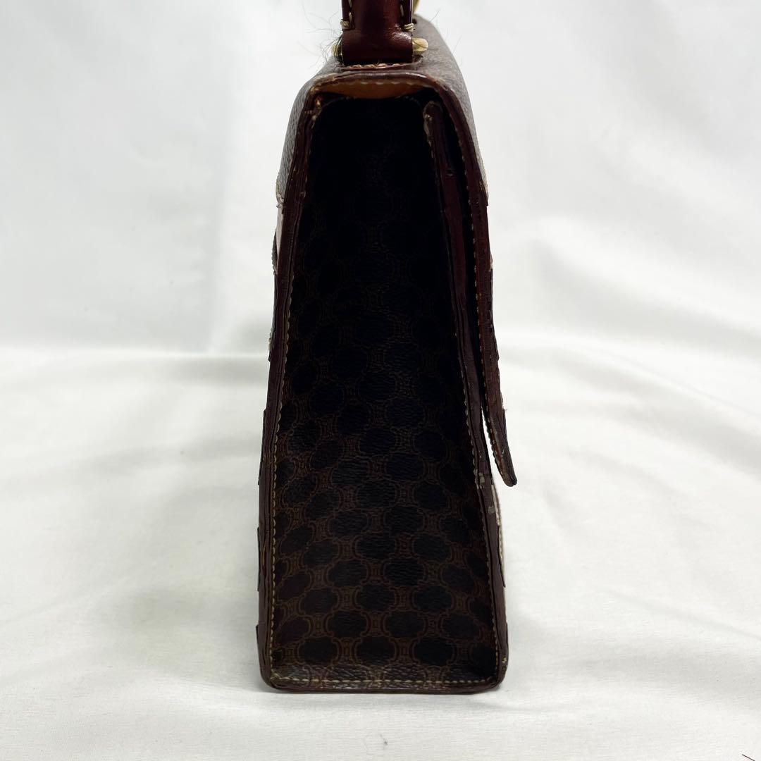 セリーヌ ロゴ 型押し マカダム ハンドバッグ フォーマルバッグ 2way 茶色