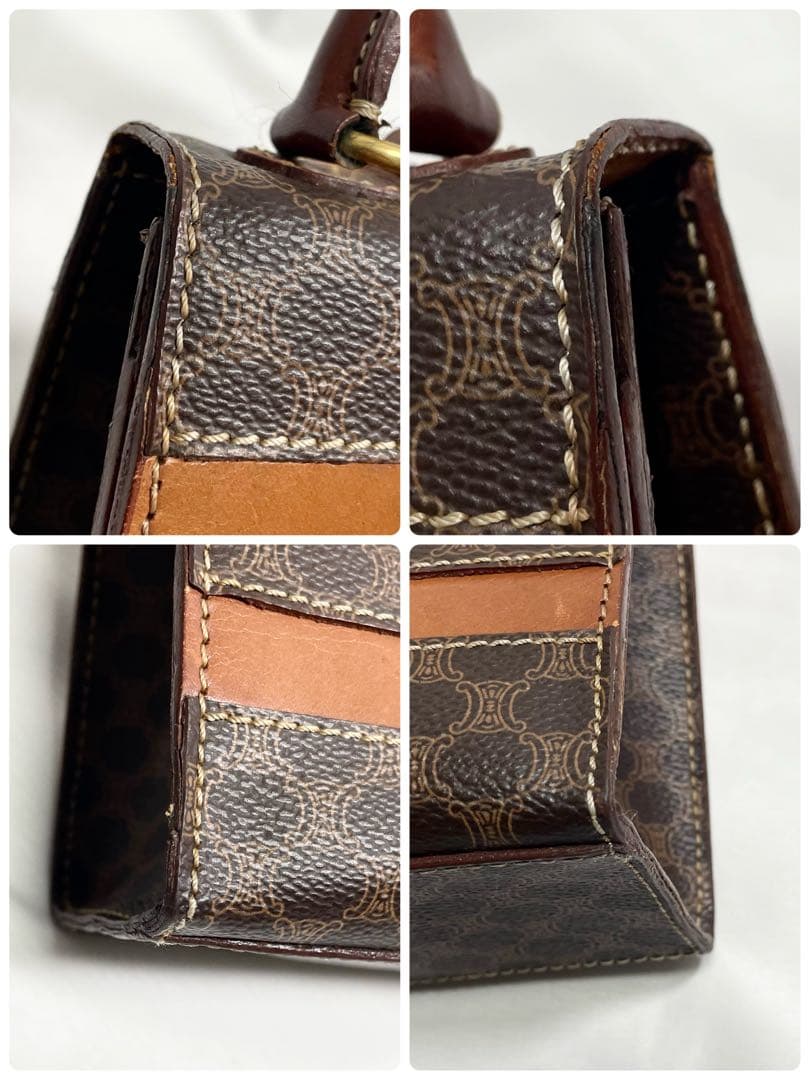 セリーヌ ロゴ 型押し マカダム ハンドバッグ フォーマルバッグ 2way 茶色