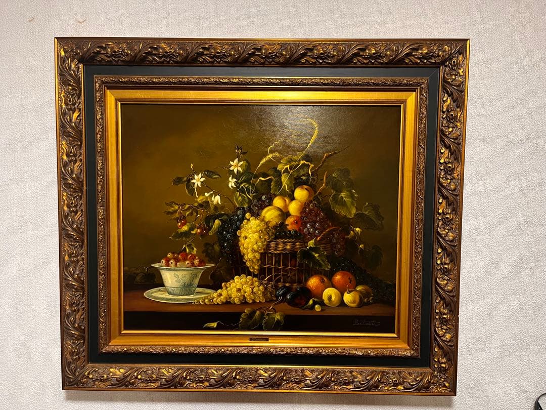 果物と花の静物画 油彩画　油絵
