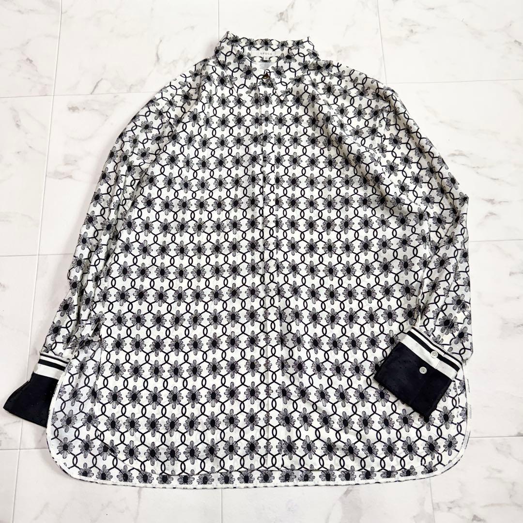 美品 エポカ 総柄 ブラウス 花柄 モノトーン スカーフ 高級 きれいめ