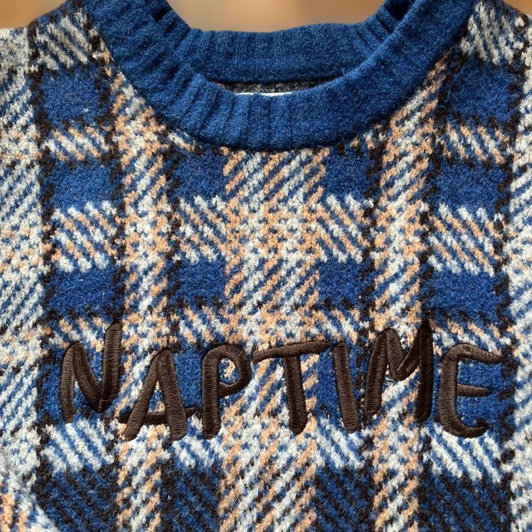 Naptime チェック柄ニットセーター M ブルーチェック