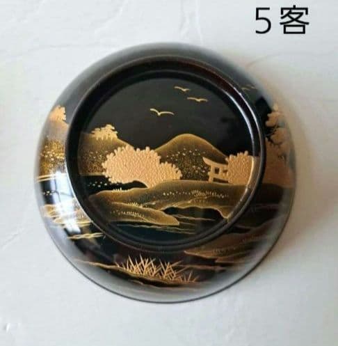 蓋付き 菓子椀 5客 煮物椀　骨董品　木製漆器