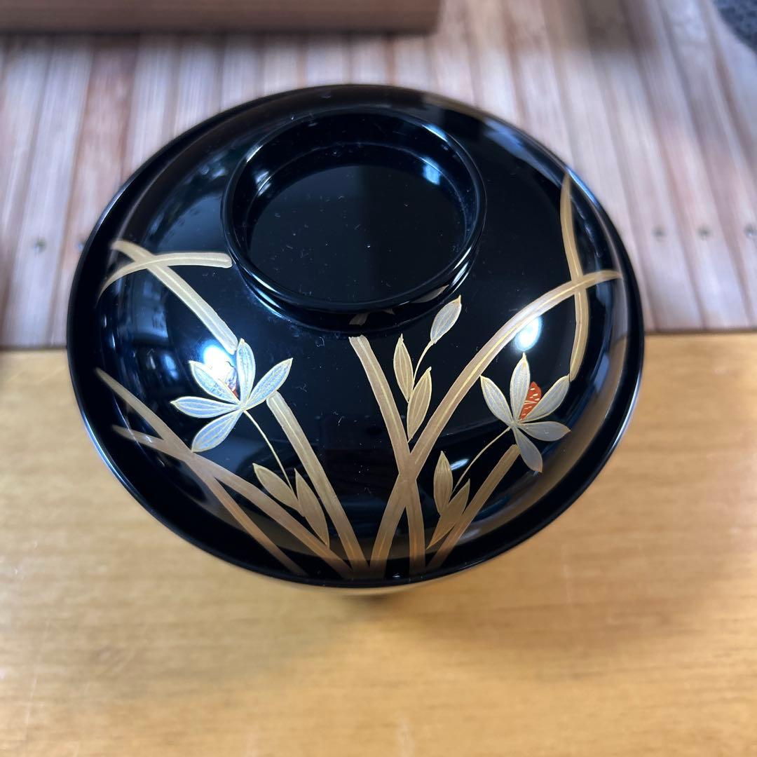 京都平安象彦　天然木　本漆塗　蒔絵　久美椀　金銀初梅　春蘭　伝統工芸品　高級漆器