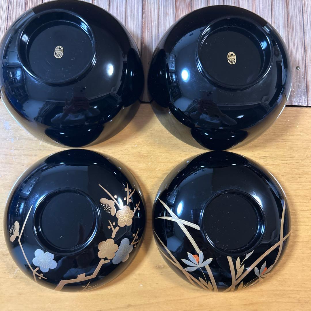 京都平安象彦　天然木　本漆塗　蒔絵　久美椀　金銀初梅　春蘭　伝統工芸品　高級漆器