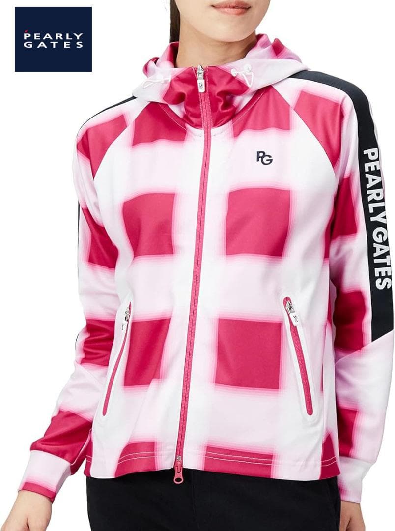 ○★新品未使用　パーリーゲイツ　チェック柄　ジップアップパーカー　2　ピンク系