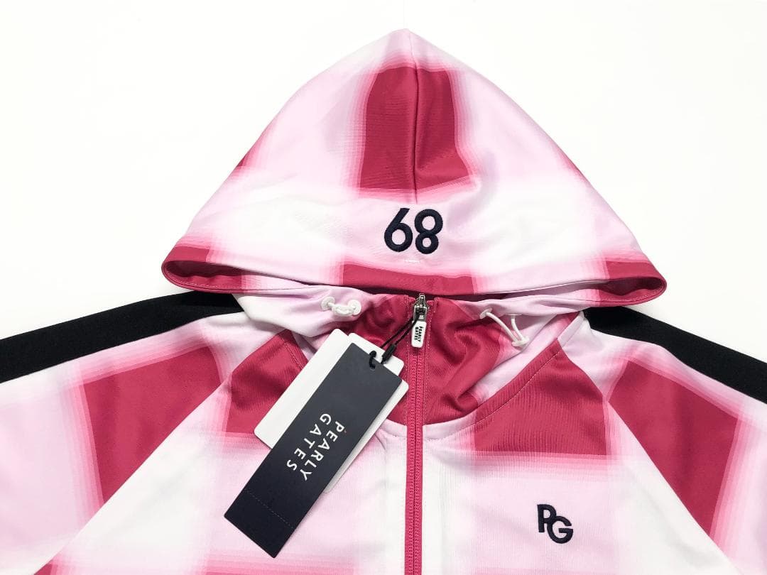 ○★新品未使用　パーリーゲイツ　チェック柄　ジップアップパーカー　2　ピンク系