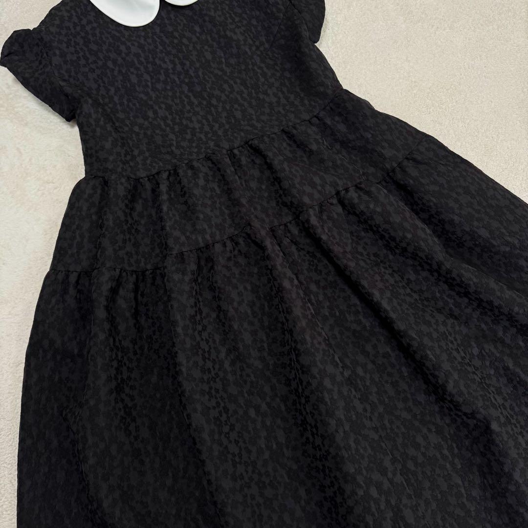 極美品 アンミヌ ミニラウンド ジャガード ドレス ティアード ワンピース F