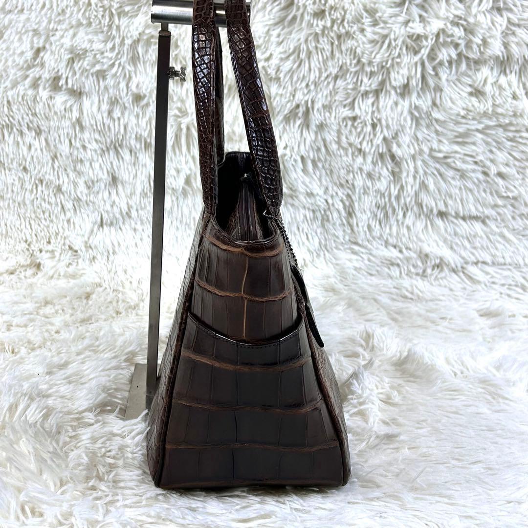 極美品✨JRAタグ センター取り マットクロコダイル トートバッグ 腹ワニ 濃茶