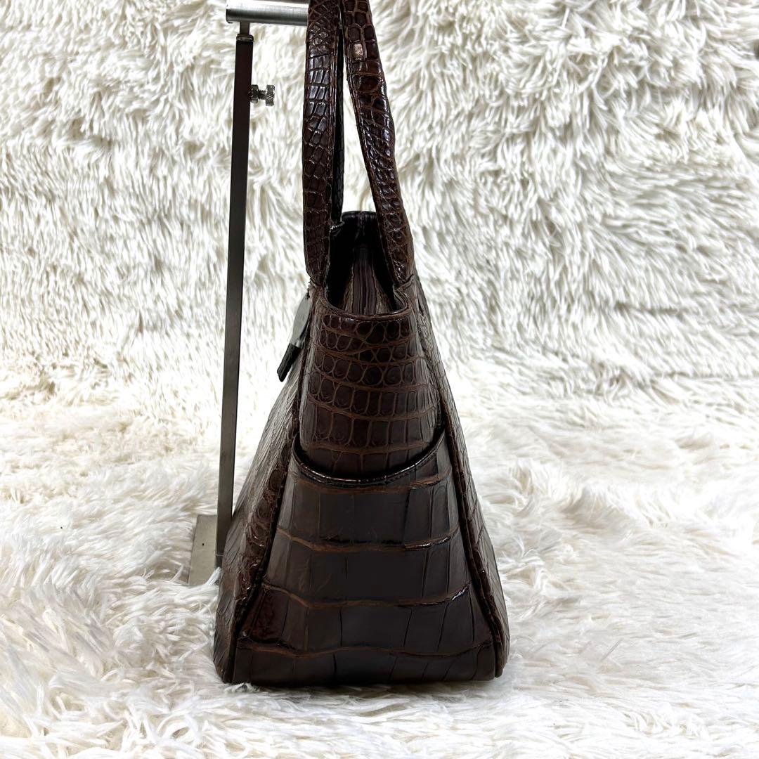 極美品✨JRAタグ センター取り マットクロコダイル トートバッグ 腹ワニ 濃茶