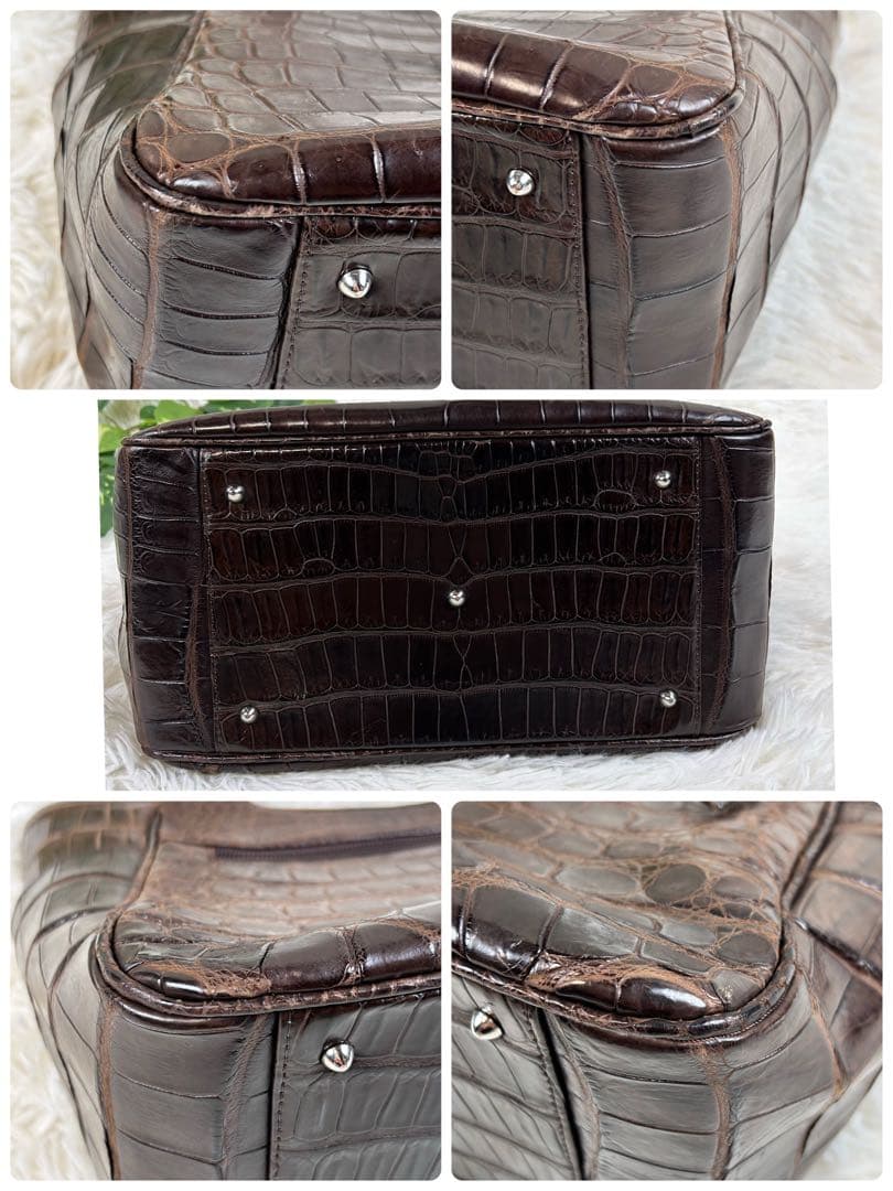 極美品✨JRAタグ センター取り マットクロコダイル トートバッグ 腹ワニ 濃茶