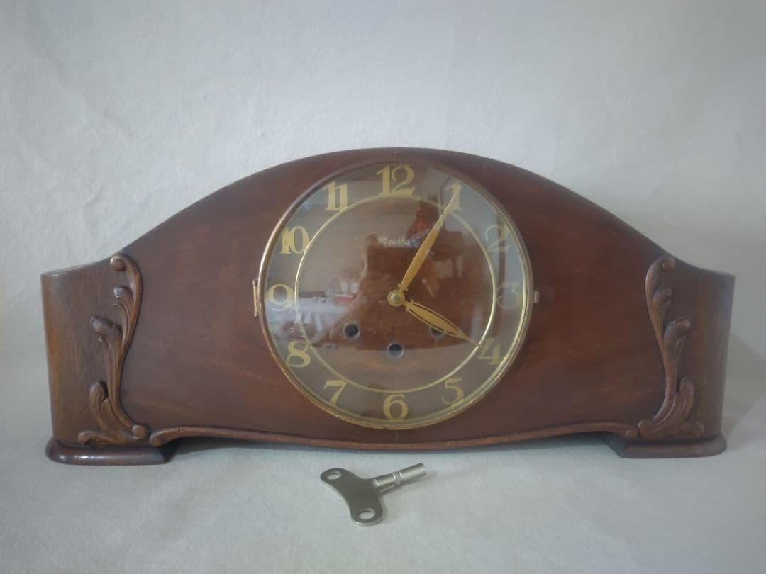 【アンティーク】マウテ Mauthe ゼンマイ式 置時計 ドイツ製 木製