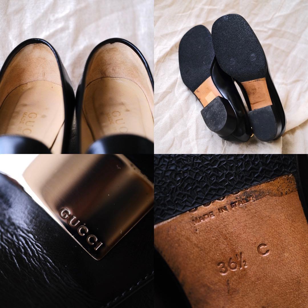 GUCCIグッチ ラウンドスクエアバックルローファー黒36 1/2C