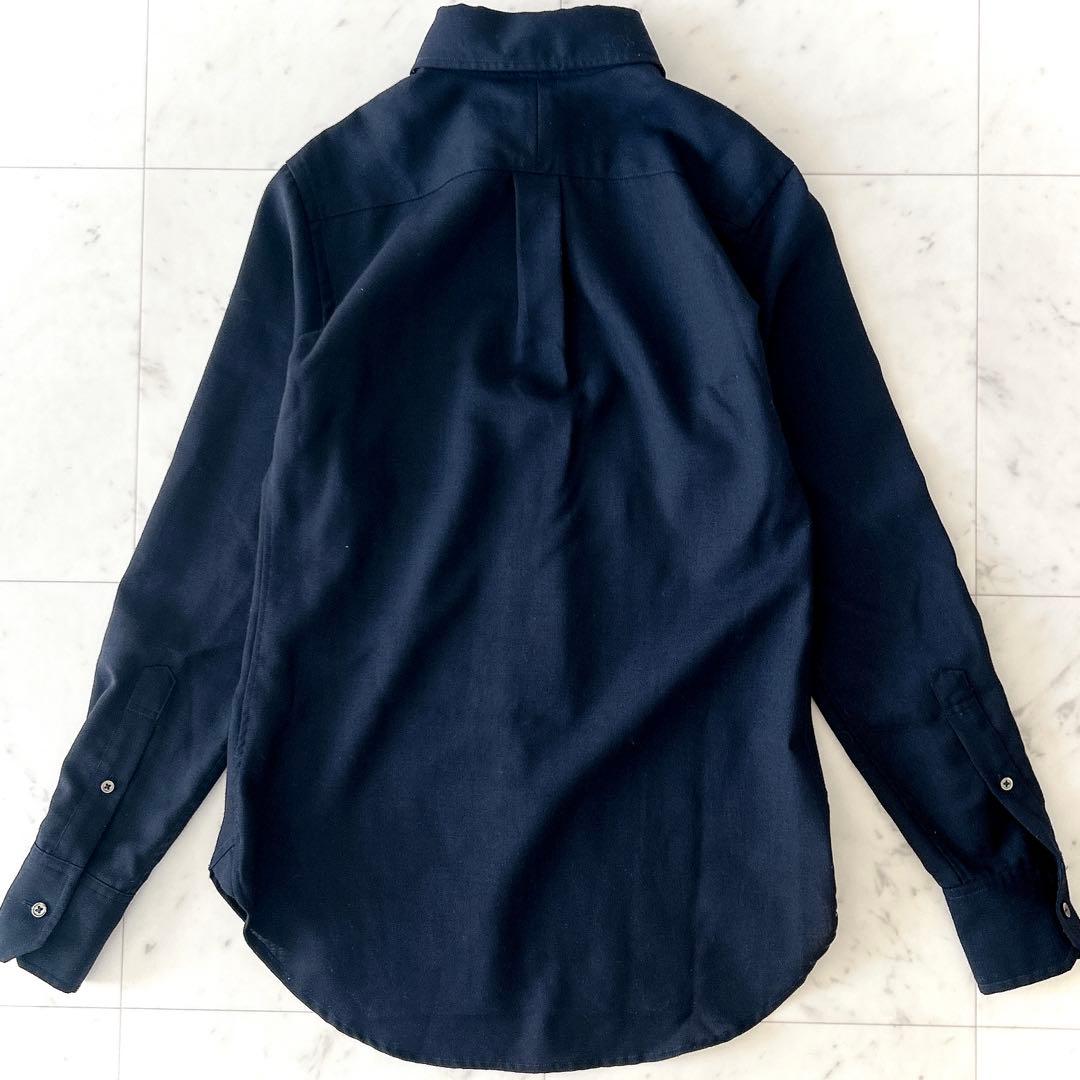 美品 マディソンブルー ウール ボタンダウンシャツ ネイビー 刺繍 長袖シャツ