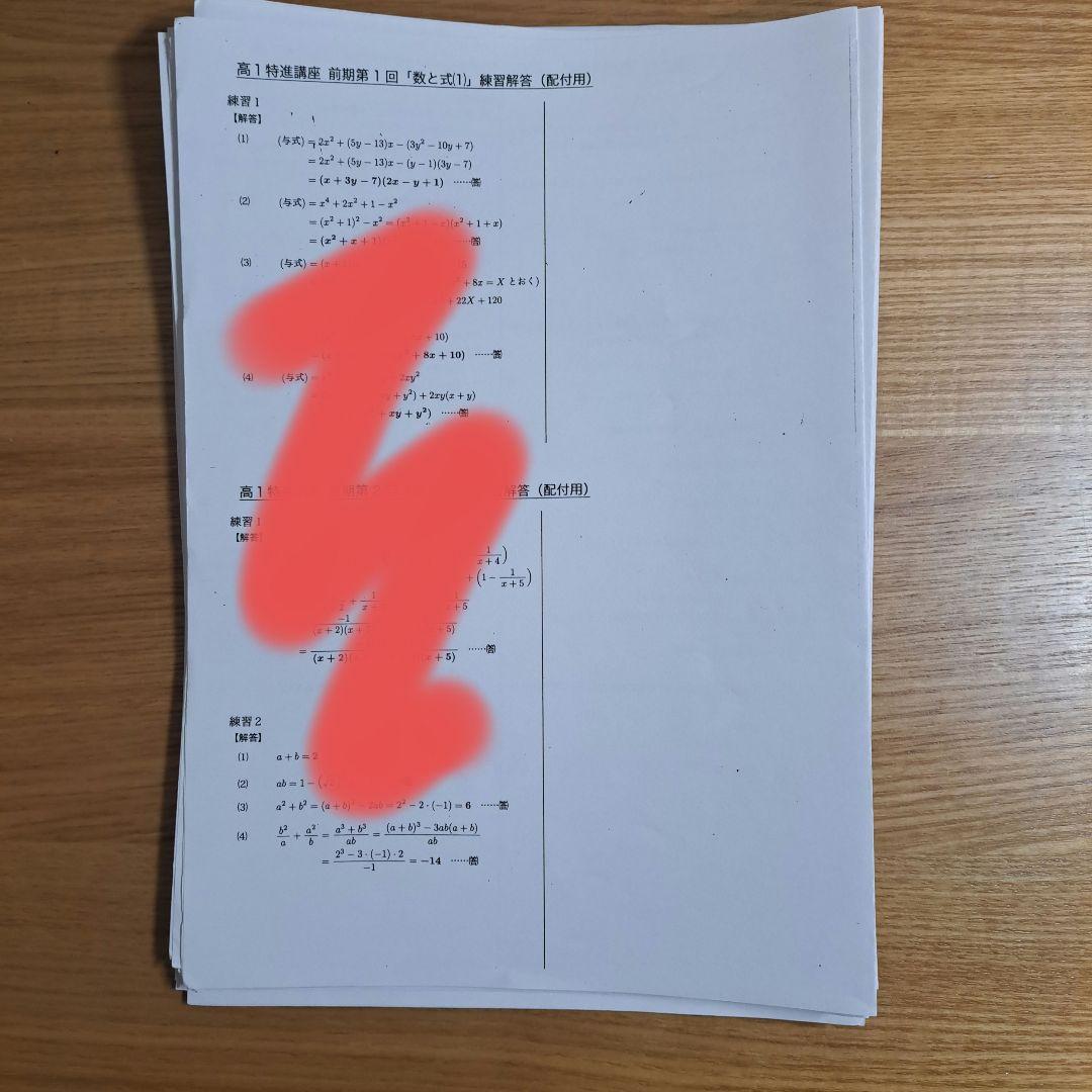 鉄緑会 数学　高1 特進講座 授業冊子・復習テスト解答 等セット