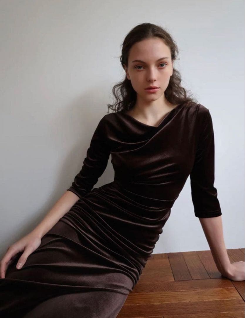 ワンピース maison celon shirring drape velour dress