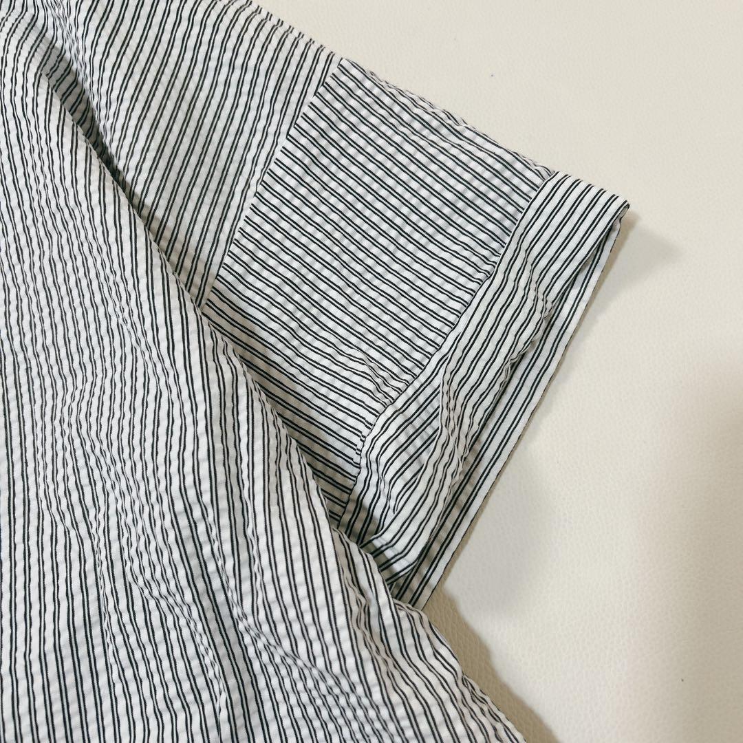 大きいサイズ13+ レリアン　サッカー生地　ストライプチュニック　ロングシャツ