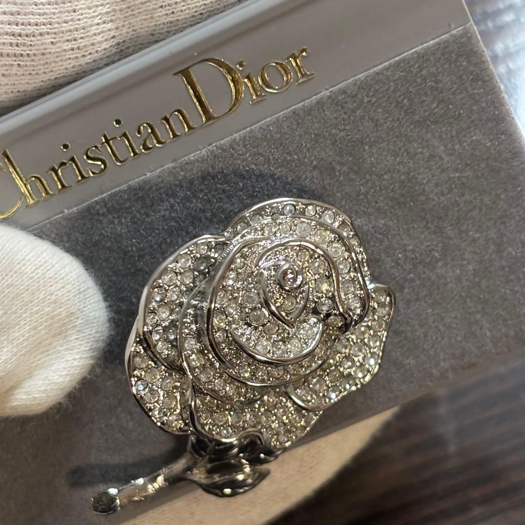 ［激レア　未使用級］ディオール　薔薇　シルバー　ラインストーン　ブローチ