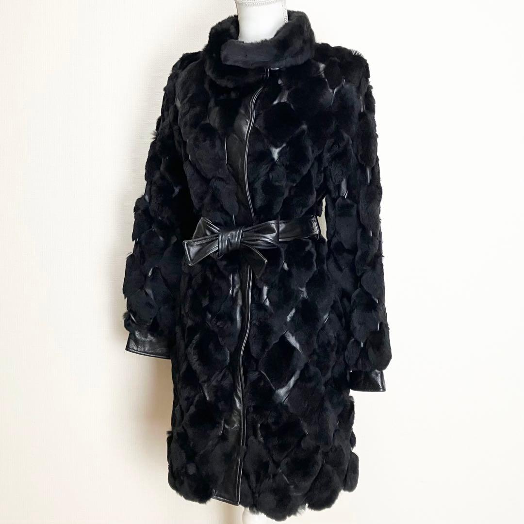 ヴィヴィアンタム　レッキスラビット　ラムレザー　ロングコート　裏地花柄　ブラック