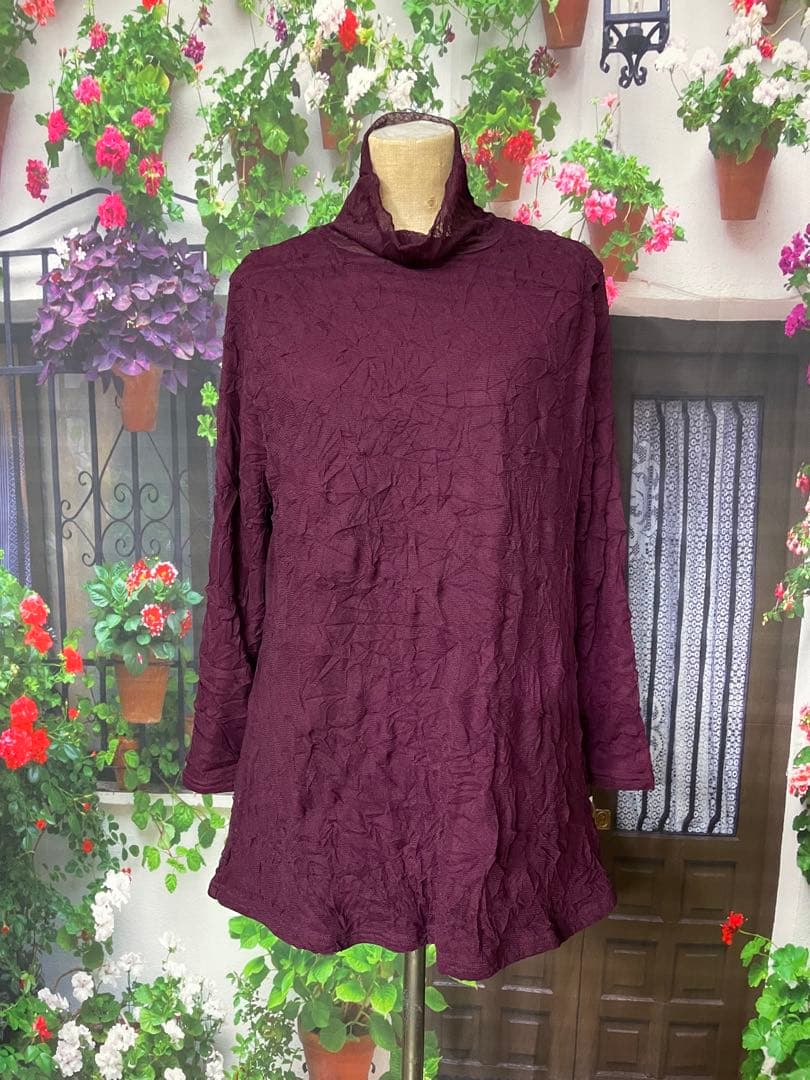 よっち195新品 裏起毛で暖か♪メッシュAラインチュニック(PU)(BL)