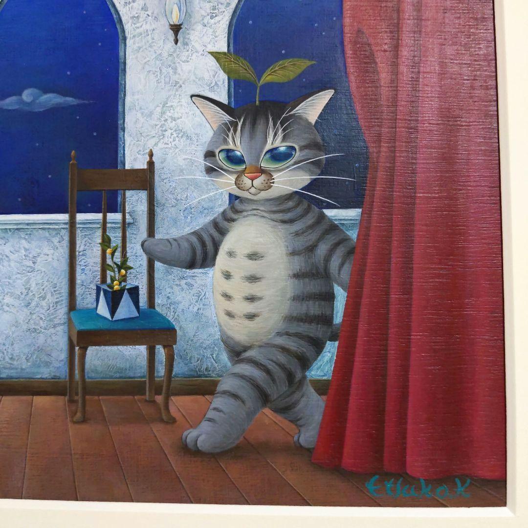 久保田英津子 原画 「猫舞台 ー出番ー」 アクリル画