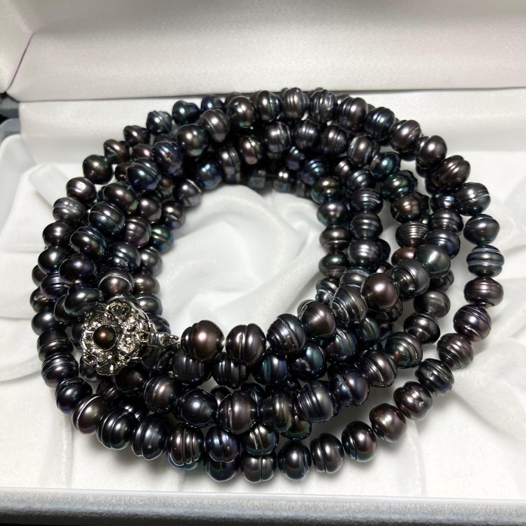 超ロング162㎝✨ 黒蝶真珠 パールネックレス 8mm珠 Silver