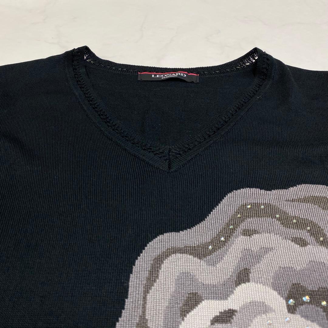 希少★LEONARD ニットワンピース 花柄 シルク ラインストーン L