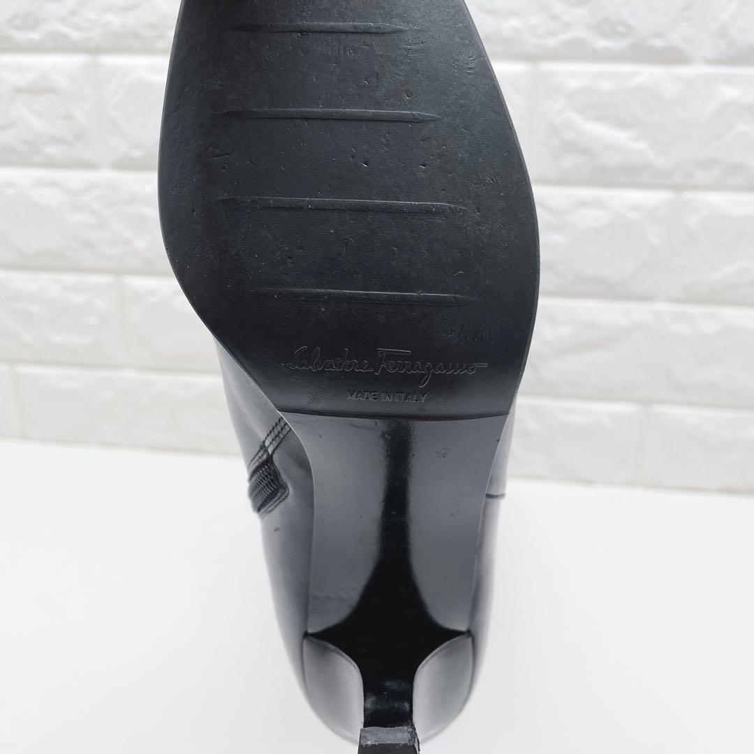 サルヴァトーレ フェラガ ロングブーツ ガンチーニ レザー ブラック23.5cm